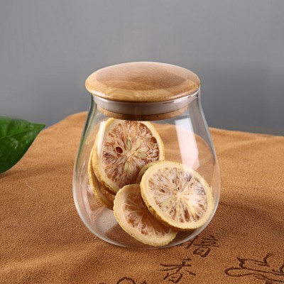 300ml 900ml round shape tea nut candy glass jar with mushroom shape bamboo lid