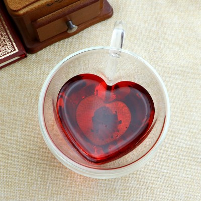 240ml romantic Christmas gifts heart-shaped heat resistant Glasscup  with a handle double wall glass