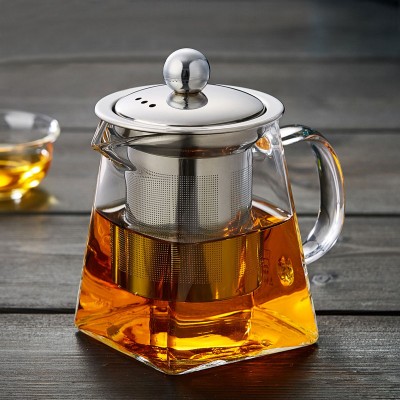 2019 hot selling square shape pyrex glass teapot with infuser