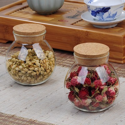 500ml glass ball shaped tea coffee sugar storage jars with wood cork