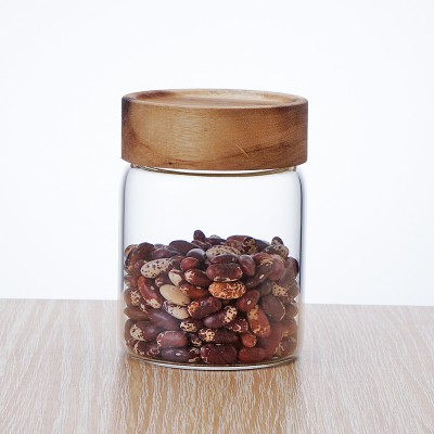 Custom  factory price glass  tea  jar with wood  lid